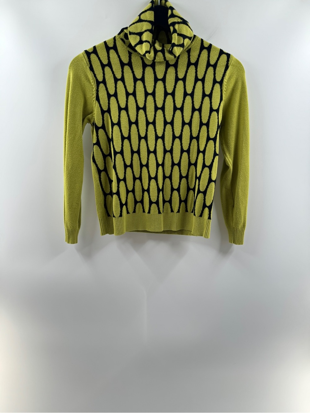 Vintage Chartreuse Black Geometric Print Turtleneck Sweater – Women's Small